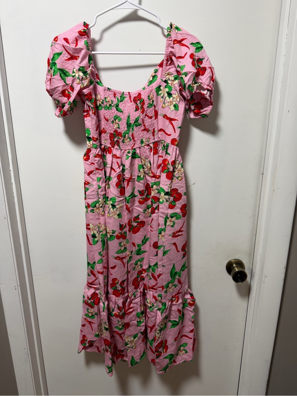 Umgee Pink Midi Dress with Red and Green Peppers - Picture 9 of 10